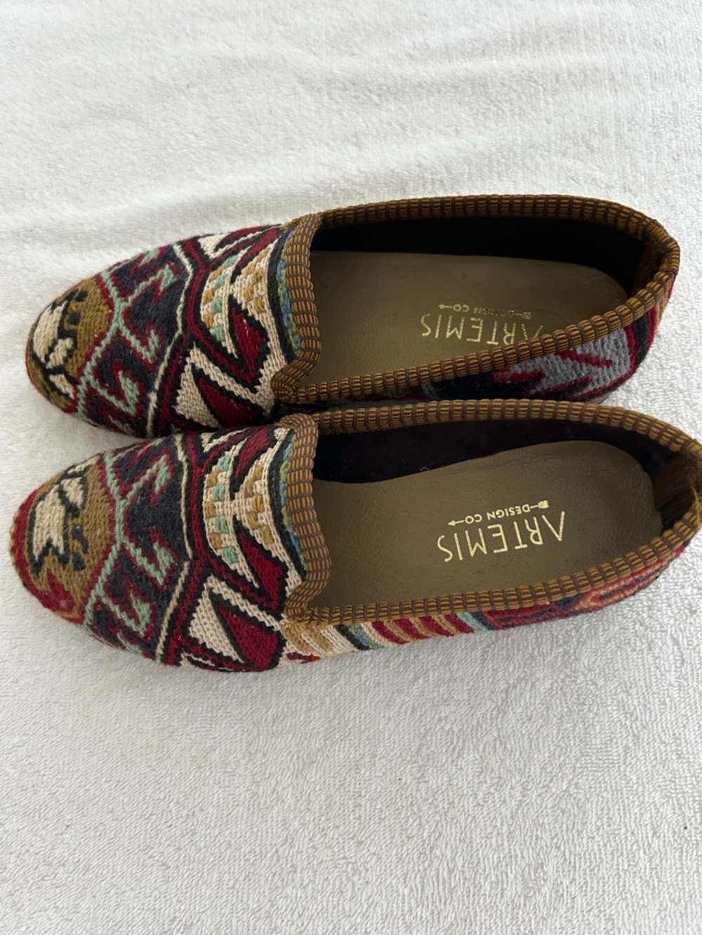 Embroidered Artemis Kilim Loafers in Red, Black & Tan - Picture 4 of 6